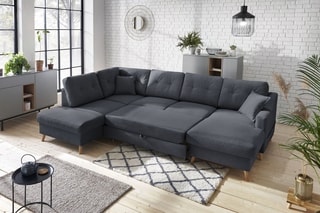 Canapé d'angle panoramique convertible droit Sweden - 
Gris foncé - Couchage 260 x 130 cm