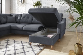 Canapé d'angle panoramique convertible droit Sweden - 
Gris foncé - Couchage 260 x 130 cm
