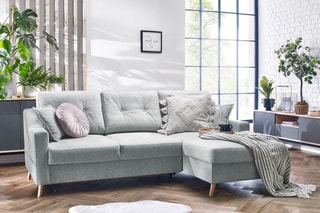 Canapé d'angle droit convertible Sweden - Gris clair - Couchage 128 x 196 cm