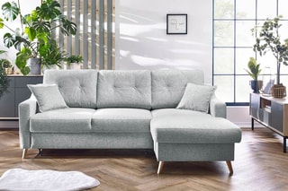 Canapé d'angle droit convertible Sweden - Gris clair - Couchage 128 x 196 cm