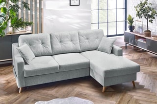 Canapé d'angle droit convertible Sweden - Gris clair - Couchage 128 x 196 cm