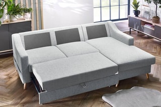 Canapé d'angle droit convertible Sweden - Gris clair - Couchage 128 x 196 cm