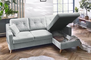 Canapé d'angle droit convertible Sweden - Gris clair - Couchage 128 x 196 cm