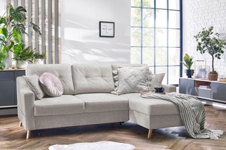 Canapé d'angle droit convertible Sweden - Crème - Couchage 128 x 196 cm