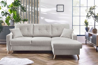 Canapé d'angle droit convertible Sweden - Crème - Couchage 128 x 196 cm