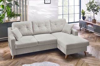 Canapé d'angle droit convertible Sweden - Crème - Couchage 128 x 196 cm