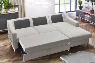 Canapé d'angle droit convertible Sweden - Crème - Couchage 128 x 196 cm