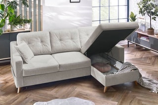 Canapé d'angle droit convertible Sweden - Crème - Couchage 128 x 196 cm