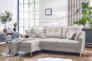 Canapé d'angle gauche convertible Sweden - Crème - Couchage 128 x 196 cm