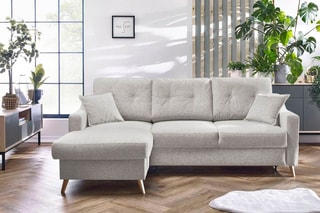 Canapé d'angle gauche convertible Sweden - Crème - Couchage 128 x 196 cm
