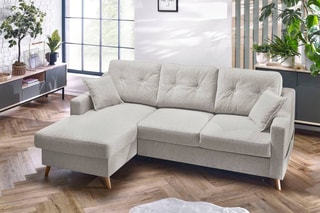 Canapé d'angle gauche convertible Sweden - Crème - Couchage 128 x 196 cm