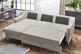Canapé d'angle gauche convertible Sweden - Crème - Couchage 128 x 196 cm