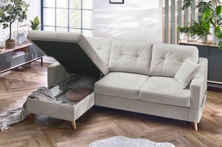 Canapé d'angle gauche convertible Sweden - Crème - Couchage 128 x 196 cm