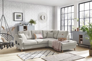 Canapé d'angle droit convertible Sweden - Crème - Couchage 130 x 200 cm