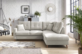 Canapé d'angle droit convertible Sweden - Crème - Couchage 130 x 200 cm