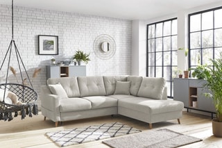 Canapé d'angle droit convertible Sweden - Crème - Couchage 130 x 200 cm
