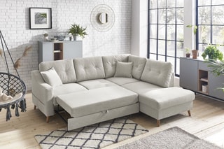 Canapé d'angle droit convertible Sweden - Crème - Couchage 130 x 200 cm