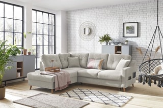 Canapé d'angle gauche convertible Sweden - Crème - Couchage 130 x 200 cm