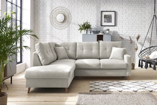 Canapé d'angle gauche convertible Sweden - Crème - Couchage 130 x 200 cm