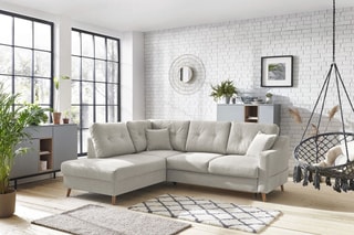 Canapé d'angle gauche convertible Sweden - Crème - Couchage 130 x 200 cm