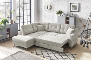 Canapé d'angle gauche convertible Sweden - Crème - Couchage 130 x 200 cm