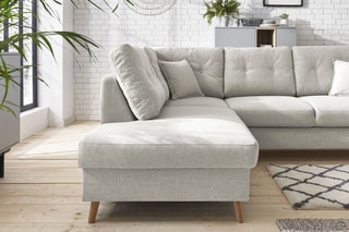 Canapé d'angle gauche convertible Sweden - Crème - Couchage 130 x 200 cm