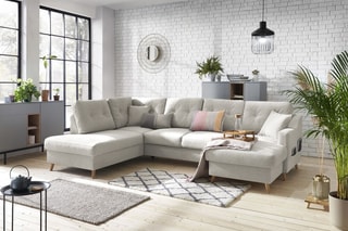 Canapé d'angle panoramique convertible droit Sweden - 
Crème - Couchage 260 x 130 cm