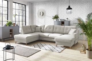 Canapé d'angle panoramique convertible droit Sweden - 
Crème - Couchage 260 x 130 cm