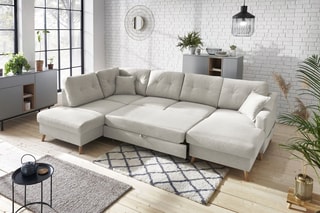Canapé d'angle panoramique convertible droit Sweden - 
Crème - Couchage 260 x 130 cm