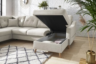 Canapé d'angle panoramique convertible droit Sweden - 
Crème - Couchage 260 x 130 cm