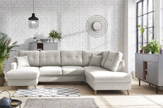 Canapé d'angle panoramique convertible gauche Sweden - Crème - Couchage 260 x 130 cm