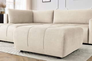 Canapé d'angle gauche convertible avec pouf Arsene - Beige - Couchage 135 x 228 cm