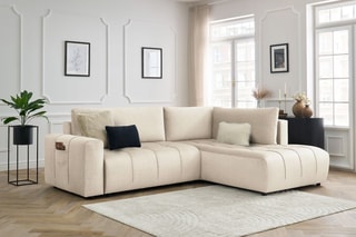 Canapé d'angle droit convertible Arsene - Beige - Couchage 135 x 204 cm