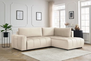 Canapé d'angle droit convertible Arsene - Beige - Couchage 135 x 204 cm