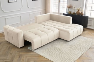 Canapé d'angle droit convertible Arsene - Beige - Couchage 135 x 204 cm
