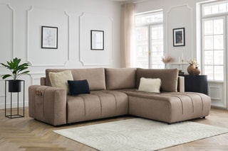 Canapé d'angle droit convertible Arsene - Taupe - Couchage 135 x 204 cm