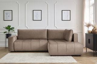 Canapé d'angle droit convertible Arsene - Taupe - Couchage 135 x 204 cm