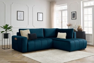 Canapé d'angle droit convertible Arsene - Bleu foncé - Couchage 135 x 204 cm