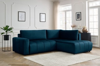 Canapé d'angle droit convertible Arsene - Bleu foncé - Couchage 135 x 204 cm