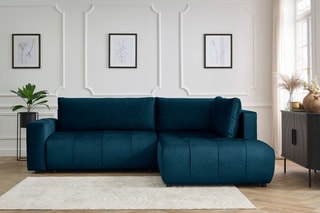 Canapé d'angle droit convertible Arsene - Bleu foncé - Couchage 135 x 204 cm