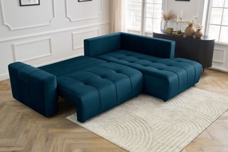 Canapé d'angle droit convertible Arsene - Bleu foncé - Couchage 135 x 204 cm