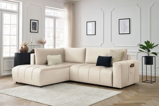 Canapé d'angle gauche convertible Arsene - Beige - Couchage 135 x 204 cm