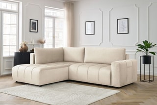 Canapé d'angle gauche convertible Arsene - Beige - Couchage 135 x 204 cm