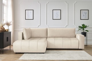 Canapé d'angle gauche convertible Arsene - Beige - Couchage 135 x 204 cm
