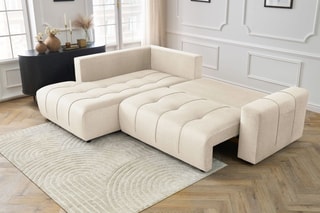 Canapé d'angle gauche convertible Arsene - Beige - Couchage 135 x 204 cm