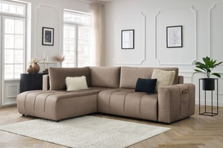 Canapé d'angle gauche convertible Arsene - Taupe - Couchage 135 x 204 cm