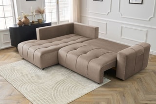 Canapé d'angle gauche convertible Arsene - Taupe - Couchage 135 x 204 cm