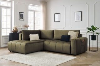 Canapé d'angle gauche convertible Arsene - Vert - Couchage 135 x 204 cm