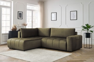 Canapé d'angle gauche convertible Arsene - Vert - Couchage 135 x 204 cm