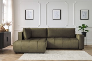 Canapé d'angle gauche convertible Arsene - Vert - Couchage 135 x 204 cm